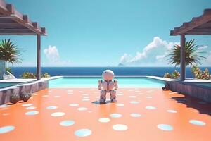 3D Render of a Robot on a Summer Beachscape generative AI photo