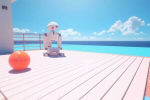 3D Render of a Robot on a Summer Beachscape generative AI photo