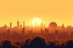 3D Render of a Summer Sunset Cityscape generative AI photo