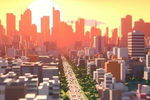 3D Render of a Summer Sunset Cityscape generative AI photo