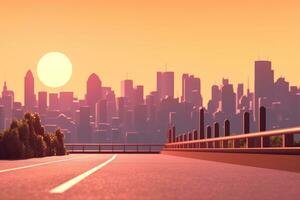 3D Render of a Summer Sunset Cityscape generative AI photo