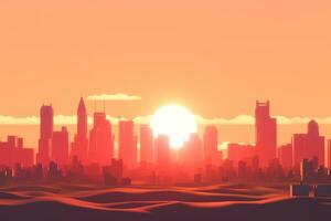 3D Render of a Summer Sunset Cityscape generative AI photo