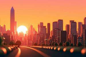 3D Render of a Summer Sunset Cityscape generative AI photo