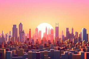 3D Render of a Summer Sunset Cityscape generative AI photo