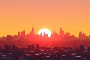 3D Render of a Summer Sunset Cityscape generative AI photo