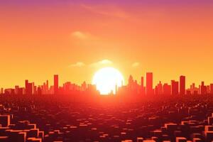 3D Render of a Summer Sunset Cityscape generative AI photo