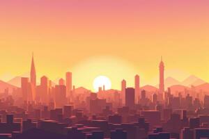 3D Render of a Summer Sunset Cityscape generative AI photo