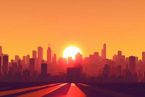 3D Render of a Summer Sunset Cityscape generative AI photo