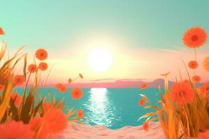 3D Render of a Summer Themed Background Landscape generative AI photo