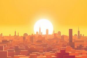 3D Render of a Summer Sunset Cityscape generative AI photo