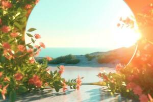 3D Render of a Summer Themed Background Landscape generative AI photo