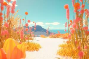 3D Render of a Summer Themed Background Landscape generative AI photo