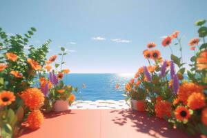 3D Render of a Summer Themed Background Landscape generative AI photo