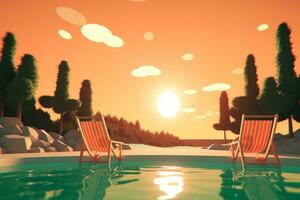 3D Render of a Summer Themed Background Landscape generative AI photo
