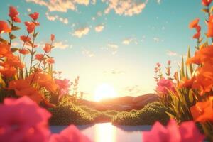 3D Render of a Summer Themed Background Landscape generative AI photo