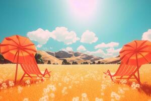 3D Render of a Summer Themed Background Landscape generative AI photo