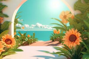 3D Render of a Summer Themed Background Landscape generative AI photo