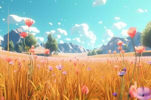 3D Render of a Summer Themed Background Landscape generative AI photo