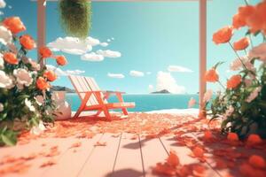 3D Render of a Summer Themed Background Landscape generative AI photo