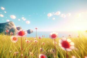 3D Render of a Summer Themed Background Landscape generative AI photo