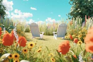 3D Render of a Summer Themed Background Landscape generative AI photo