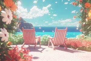 3D Render of a Summer Themed Background Landscape generative AI photo