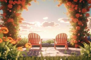 3D Render of a Summer Themed Background Landscape generative AI photo