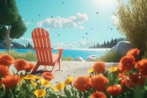 3D Render of a Summer Themed Background Landscape generative AI photo