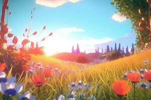 3D Render of a Summer Themed Background Landscape generative AI photo