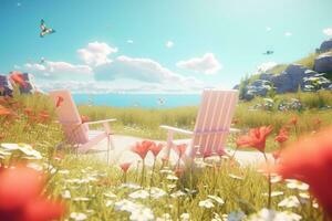 3D Render of a Summer Themed Background Landscape generative AI photo