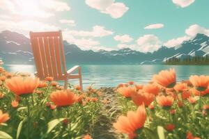 3D Render of a Summer Themed Background Landscape generative AI photo