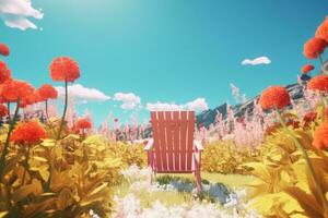 3D Render of a Summer Themed Background Landscape generative AI photo