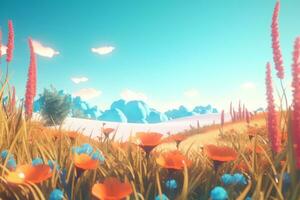 3D Render of a Summer Themed Background Landscape generative AI photo