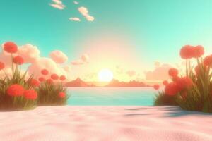 3D Render of a Summer Themed Background Landscape generative AI photo