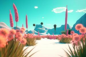 3D Render of a Summer Themed Background Landscape generative AI photo
