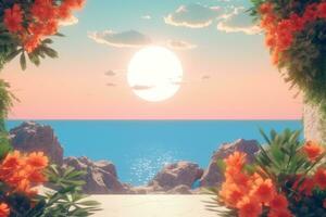 3D Render of a Summer Themed Background Landscape generative AI photo