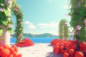 3D Render of a Summer Themed Background Landscape generative AI photo