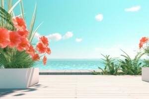 3D Render of a Summer Themed Background Landscape generative AI photo