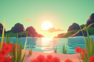 3D Render of a Summer Themed Background Landscape generative AI photo