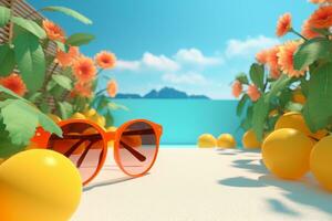 3D Render of a Summer Themed Background Landscape generative AI photo