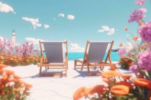 3D Render of a Summer Themed Background Landscape generative AI photo