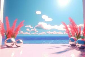 3D Render of a Summer Themed Background Landscape generative AI photo