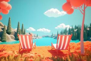 3D Render of a Summer Themed Background Landscape generative AI photo