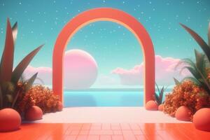 3D Render of a Summer Themed Background Landscape generative AI photo