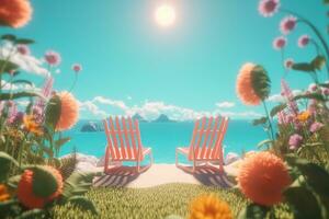 3D Render of a Summer Themed Background Landscape generative AI photo