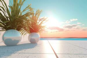 3D Render of a Summer Themed Background Landscape generative AI photo