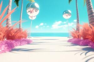 3D Render of a Summer Themed Background Landscape generative AI photo