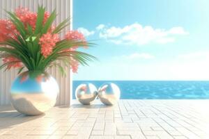 3D Render of a Summer Themed Background Landscape generative AI photo