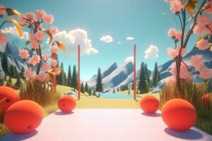 3D Render of a Summer Themed Background Landscape generative AI photo