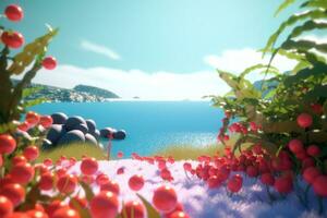 3D Render of a Summer Themed Background Landscape generative AI photo